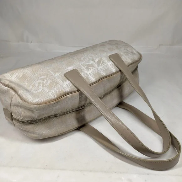 Chanel Hand Bag Beige Canvas Leather Woman Authentic Used - Picture 4 of 10